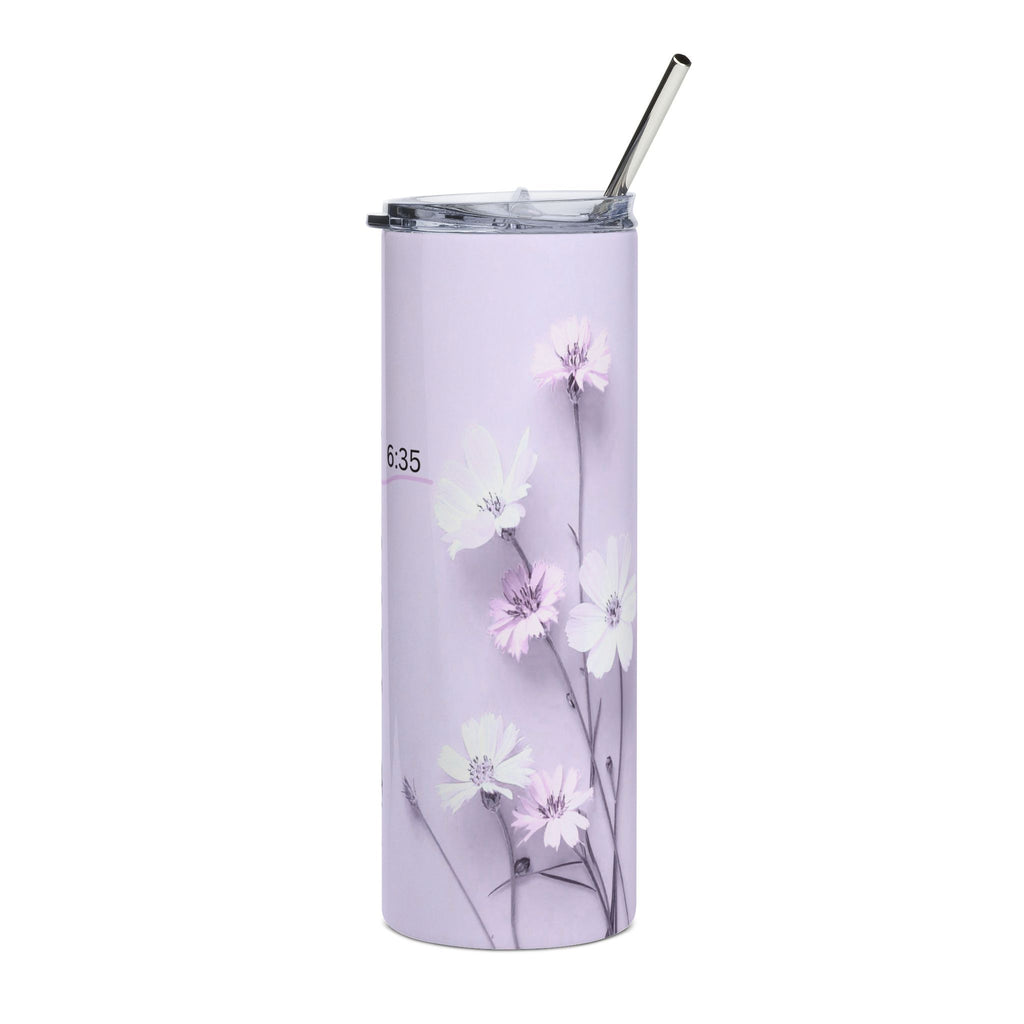 Christian Floral 20oz Stainless Tumbler | Believeth On Me Shall Never Thirst (John 6:35) Purple - 2607051