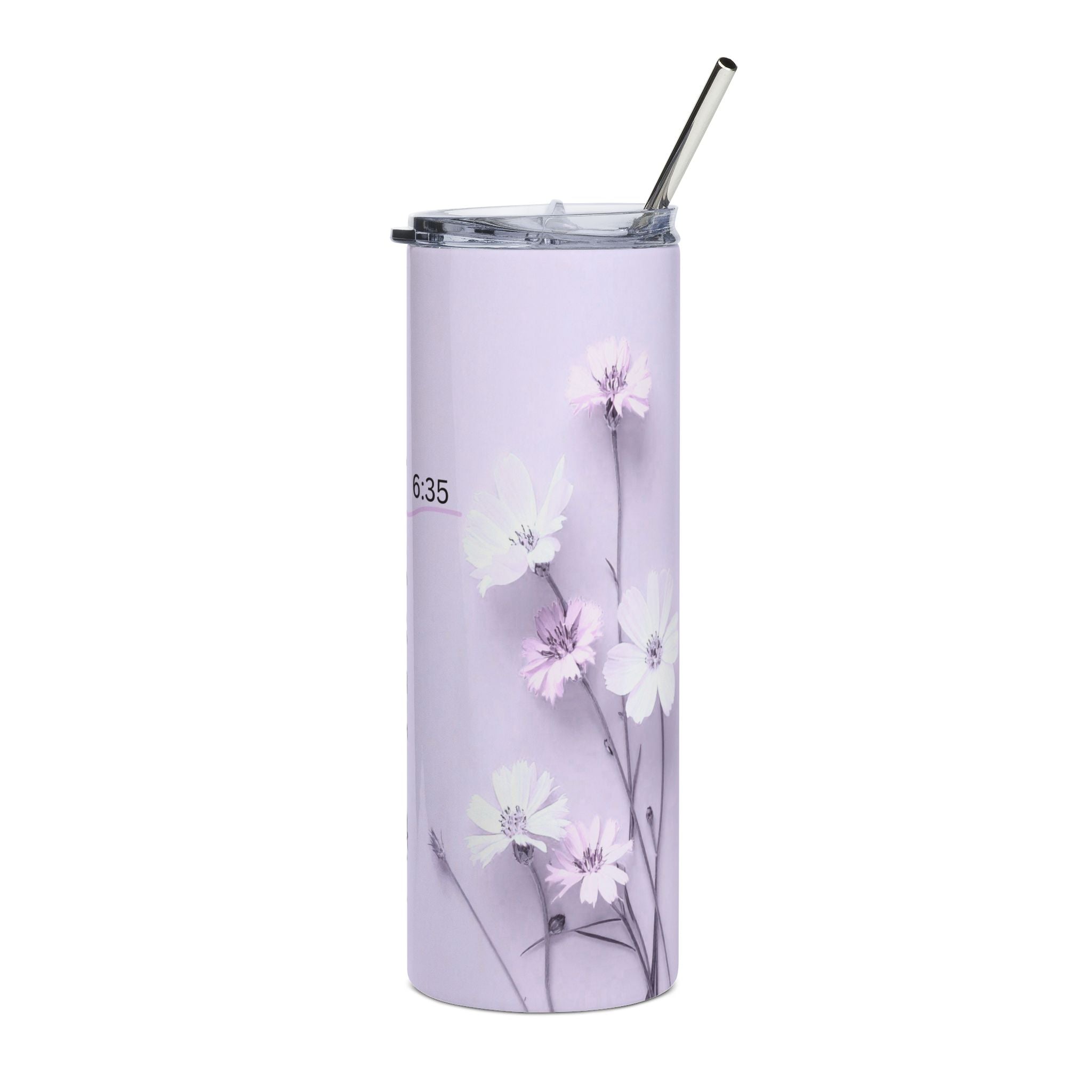 Christian Floral 20oz Stainless Tumbler | Believeth On Me Shall Never Thirst (John 6:35) Purple - 2607051