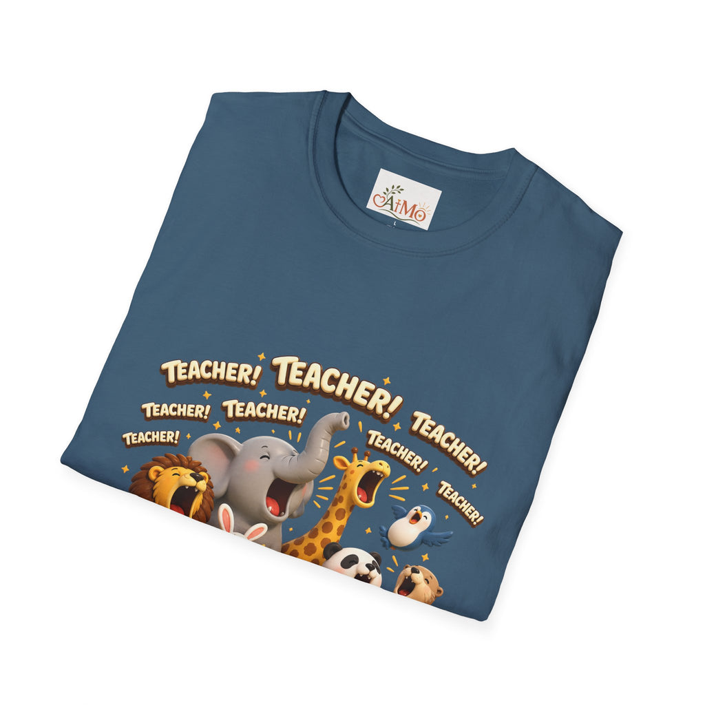 Cute Jungle Animals Saying TEACHER! T-Shirt | Elephant Giraffe Lion Penguin Design