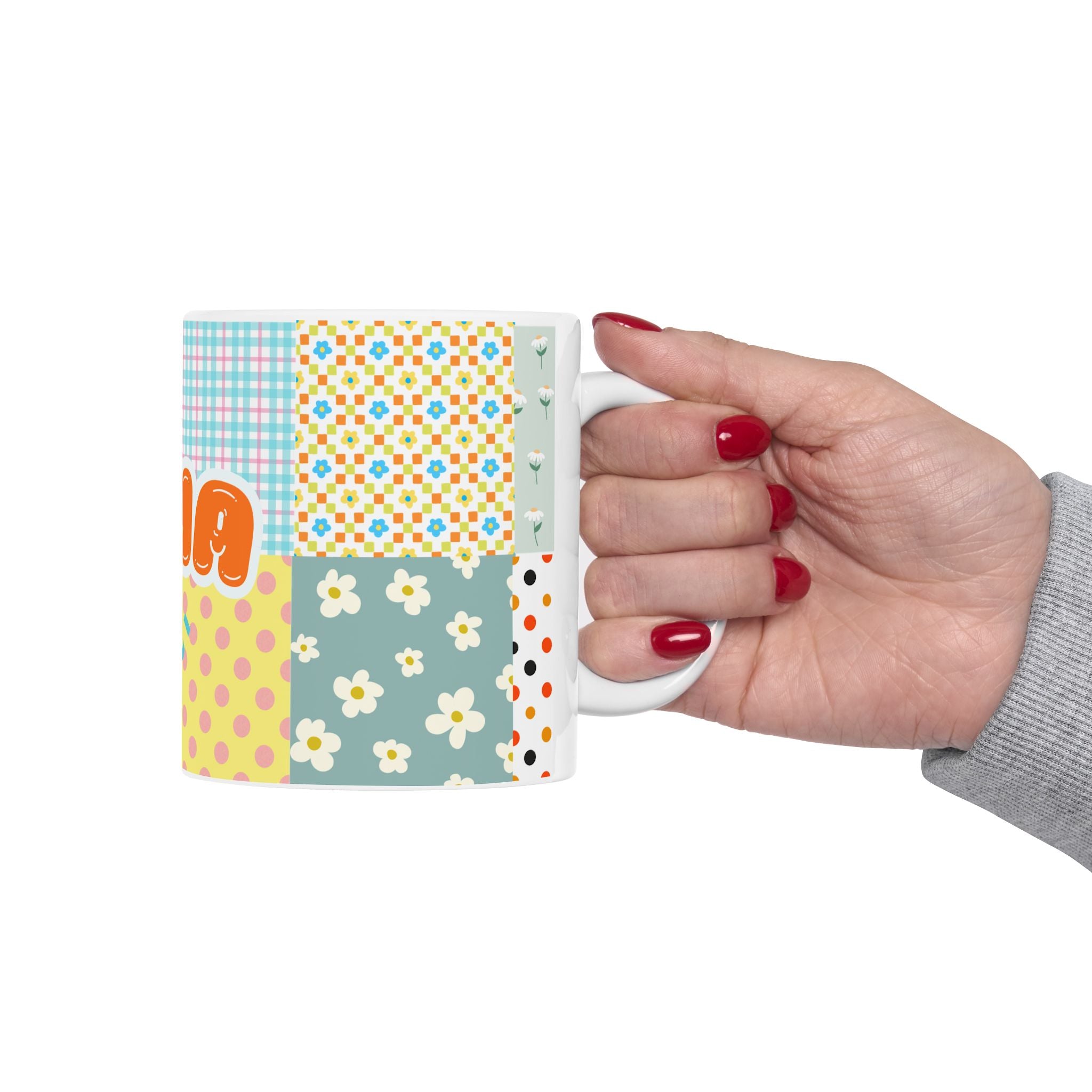 Personalized Kawaii (Cut)Patchwork Mug — Custom Name Ceramic Coffee Cup (11oz, 15oz) 2607035