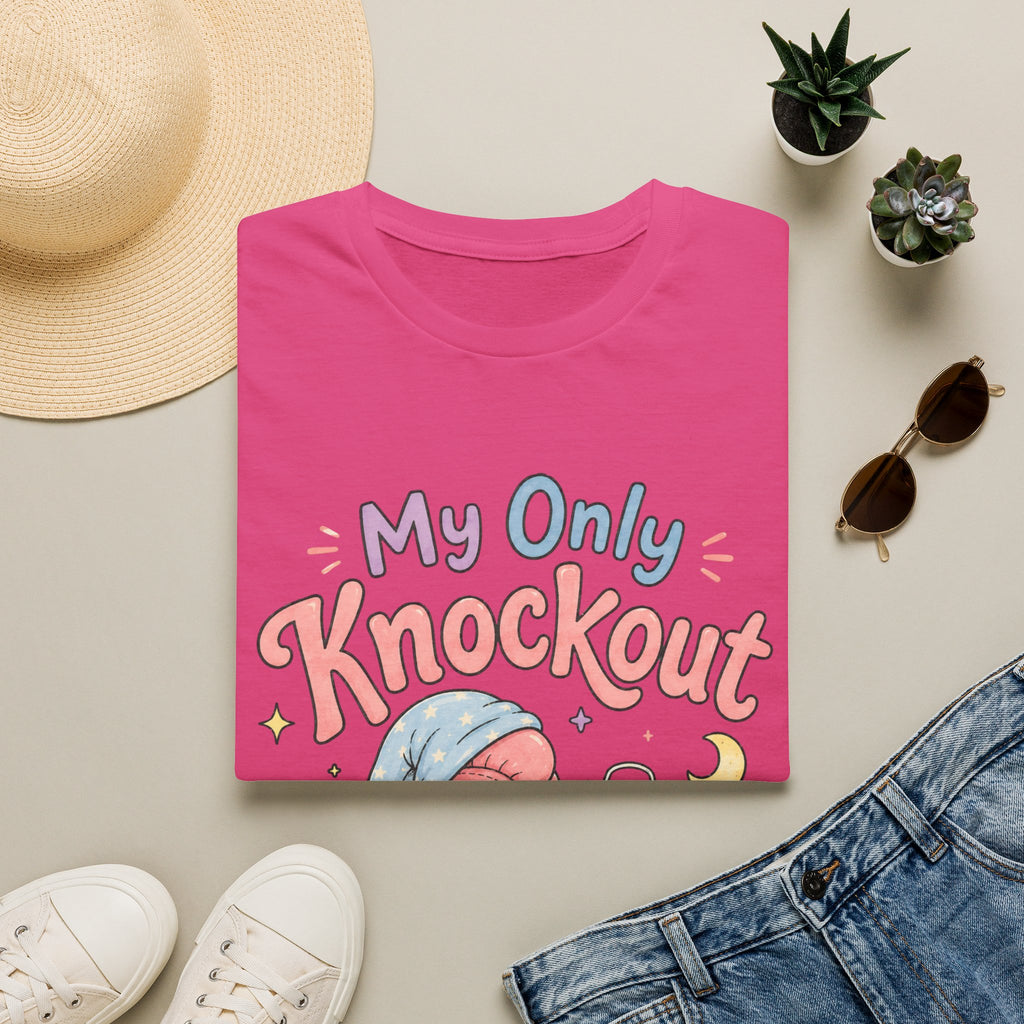 T-Shirt — "My Only Knockout Is at 9 PM" Cute Sleepy Boxing Cartoon Tee