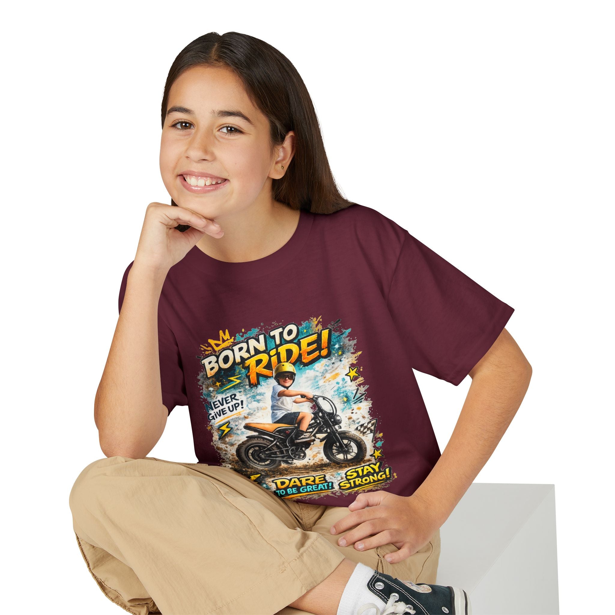 Youth Motorcycle T-Shirt — Born to Ride Graphic Tee for Boys & Girls (Dare to Be Great) 2607042