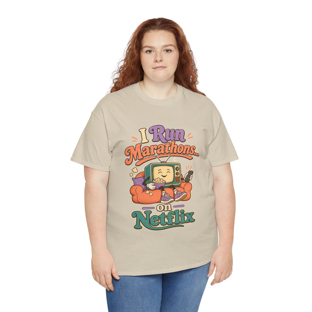 TV Marathon Tee — "I Run Marathons on Netflix" Funny Binge-Watching Shirt