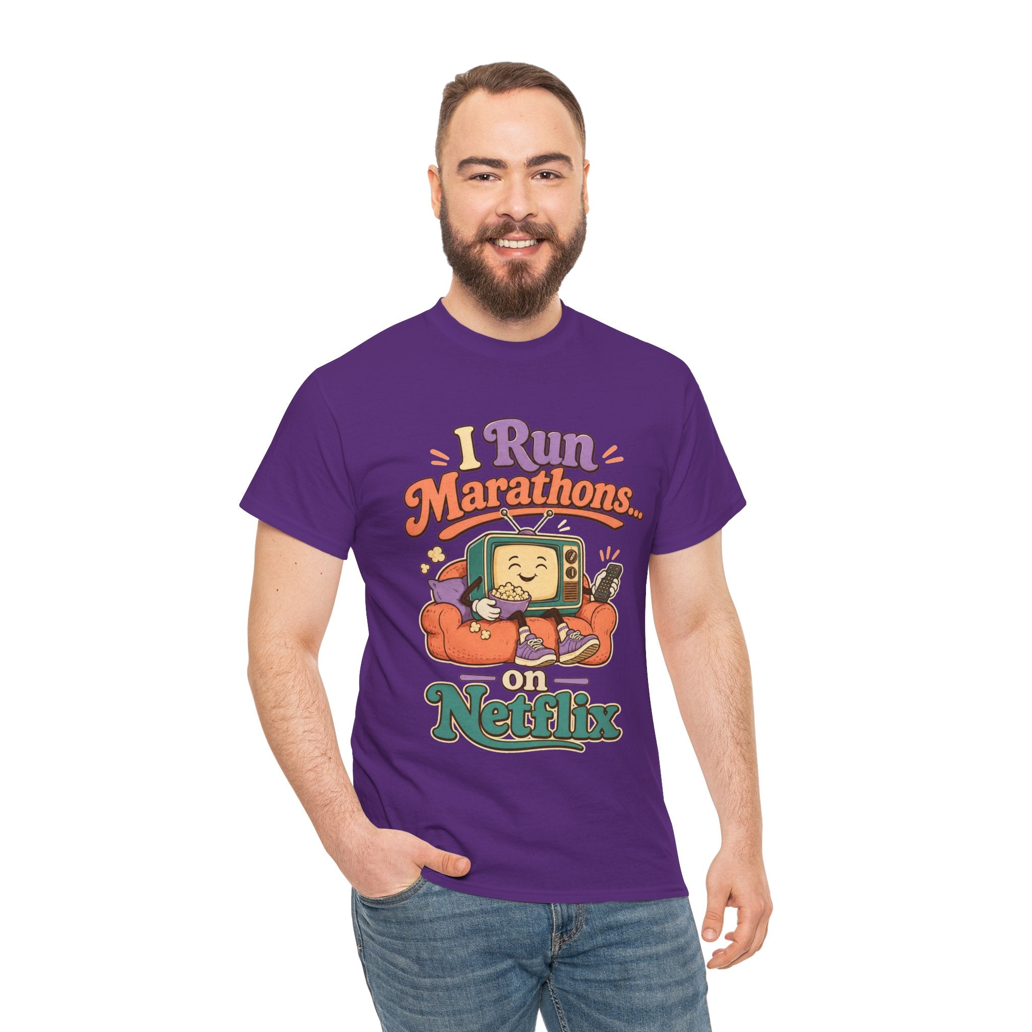 TV Marathon Tee — "I Run Marathons on Netflix" Funny Binge-Watching Shirt