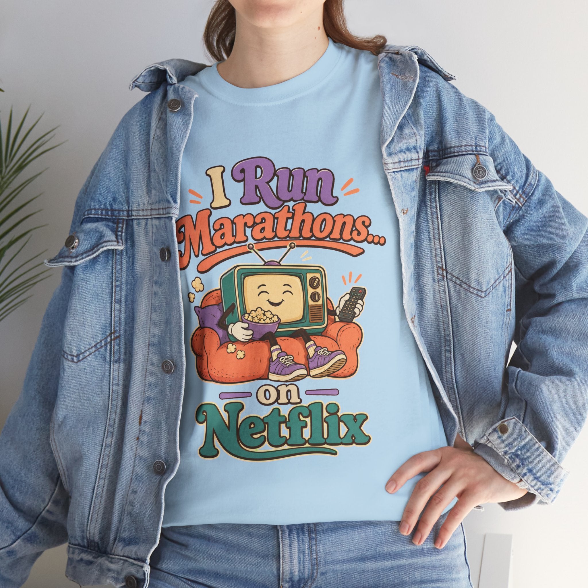 TV Marathon Tee — "I Run Marathons on Netflix" Funny Binge-Watching Shirt