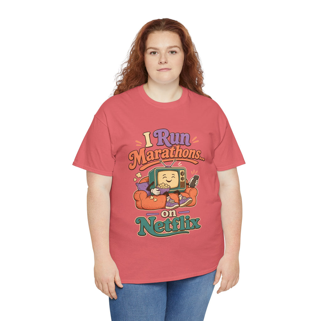 TV Marathon Tee — "I Run Marathons on Netflix" Funny Binge-Watching Shirt