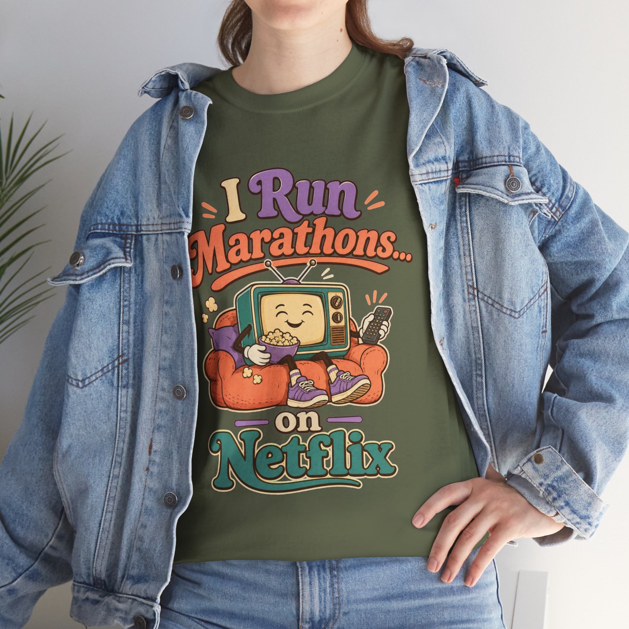 TV Marathon Tee — "I Run Marathons on Netflix" Funny Binge-Watching Shirt