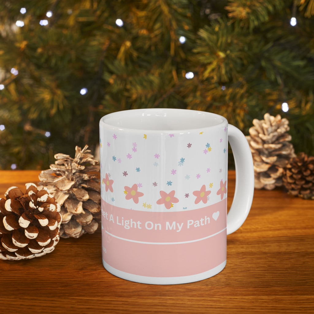 Inspirational Floral Psalm Mug - “Your Word Is A Lamp For My Feet” Ceramic Coffee Cup