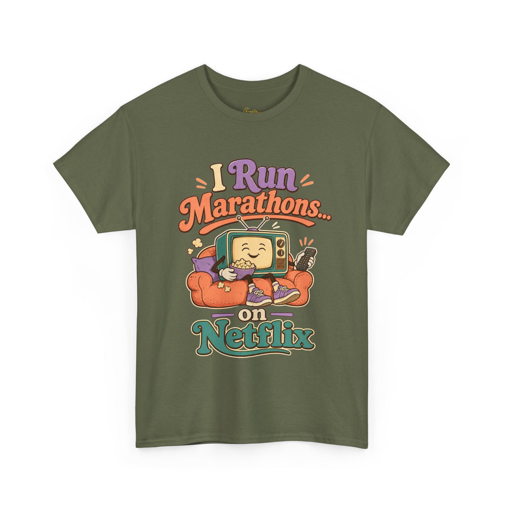 TV Marathon Tee — "I Run Marathons on Netflix" Funny Binge-Watching Shirt