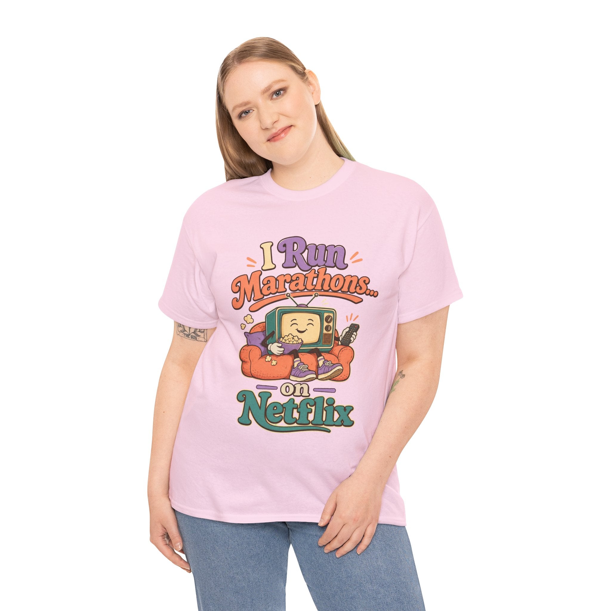 TV Marathon Tee — "I Run Marathons on Netflix" Funny Binge-Watching Shirt