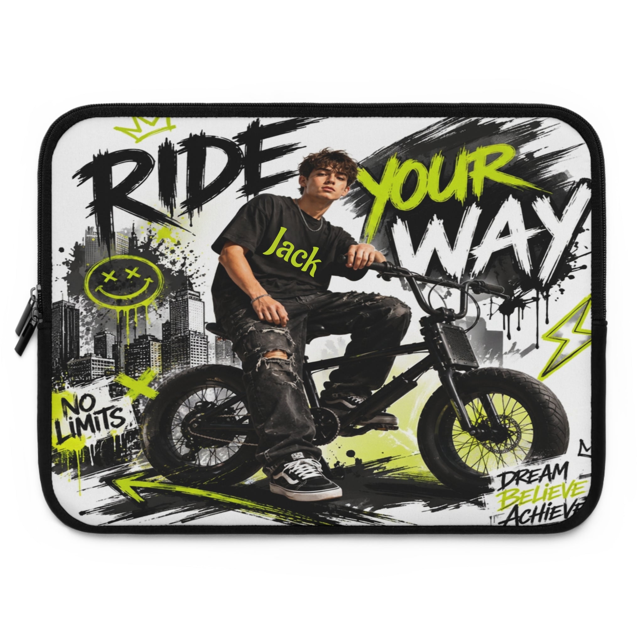 Custom Name Ride Your Way Laptop Sleeve | Youth BMX Graffiti Laptop Case 2607040