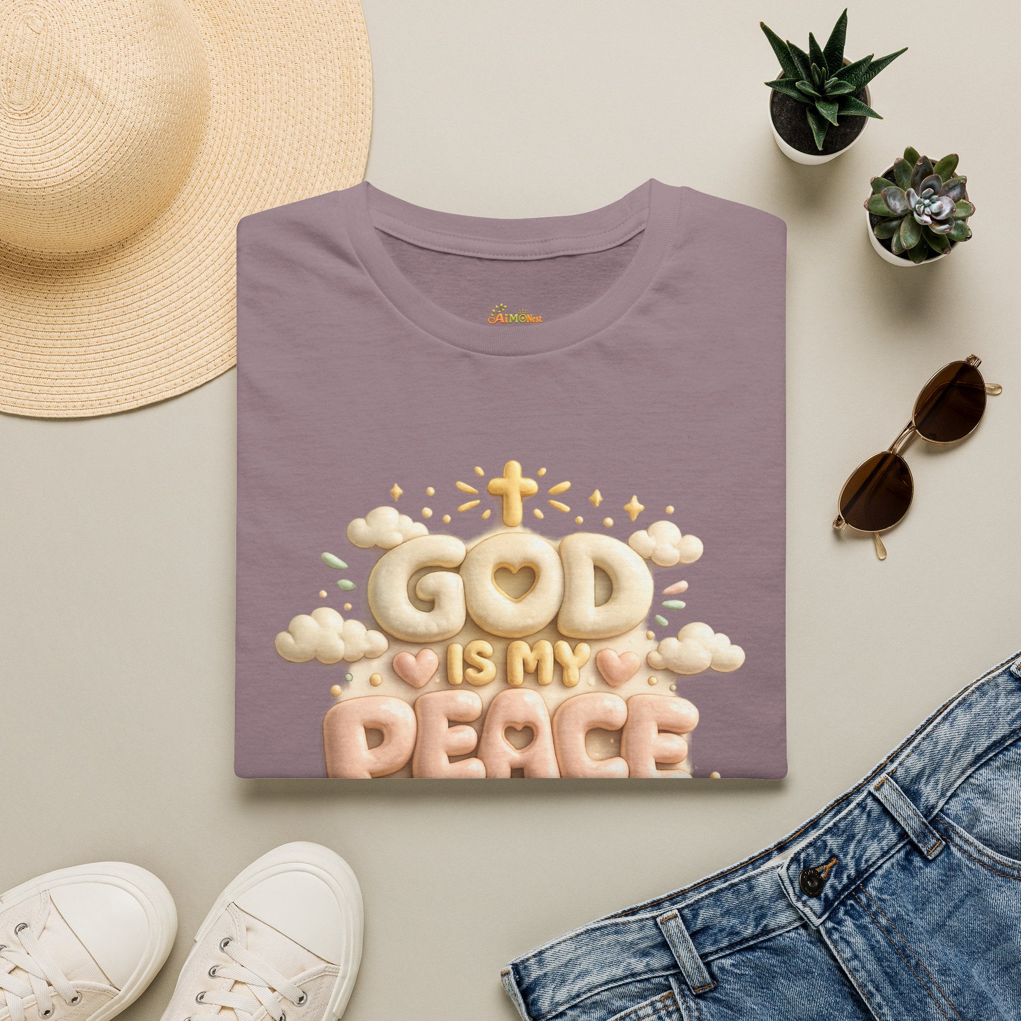 God Is My Peace T-Shirt — Christian Faith Tee with Soft Pastel Cloud Design 2607002