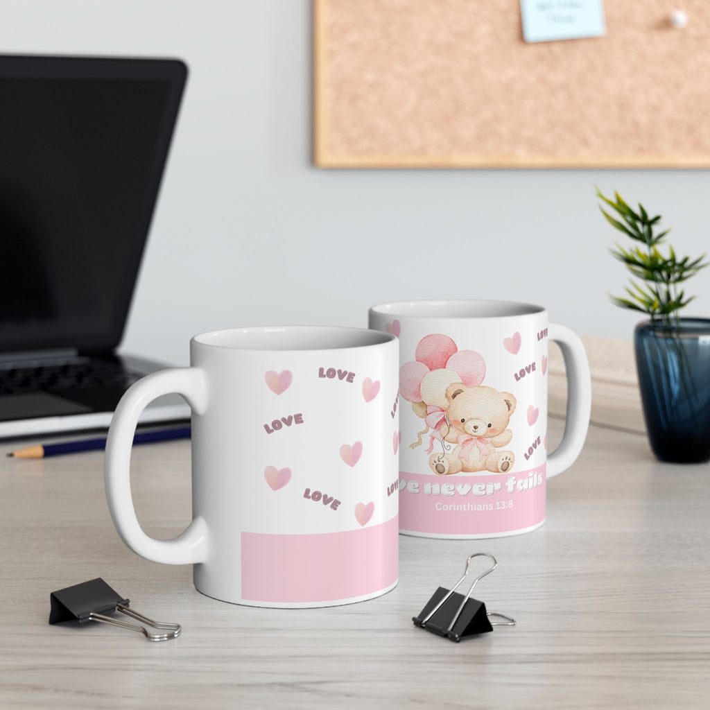 Love Bear Ceramic Mug — Cute Pink Heart Coffee Cup (11oz & 15oz)