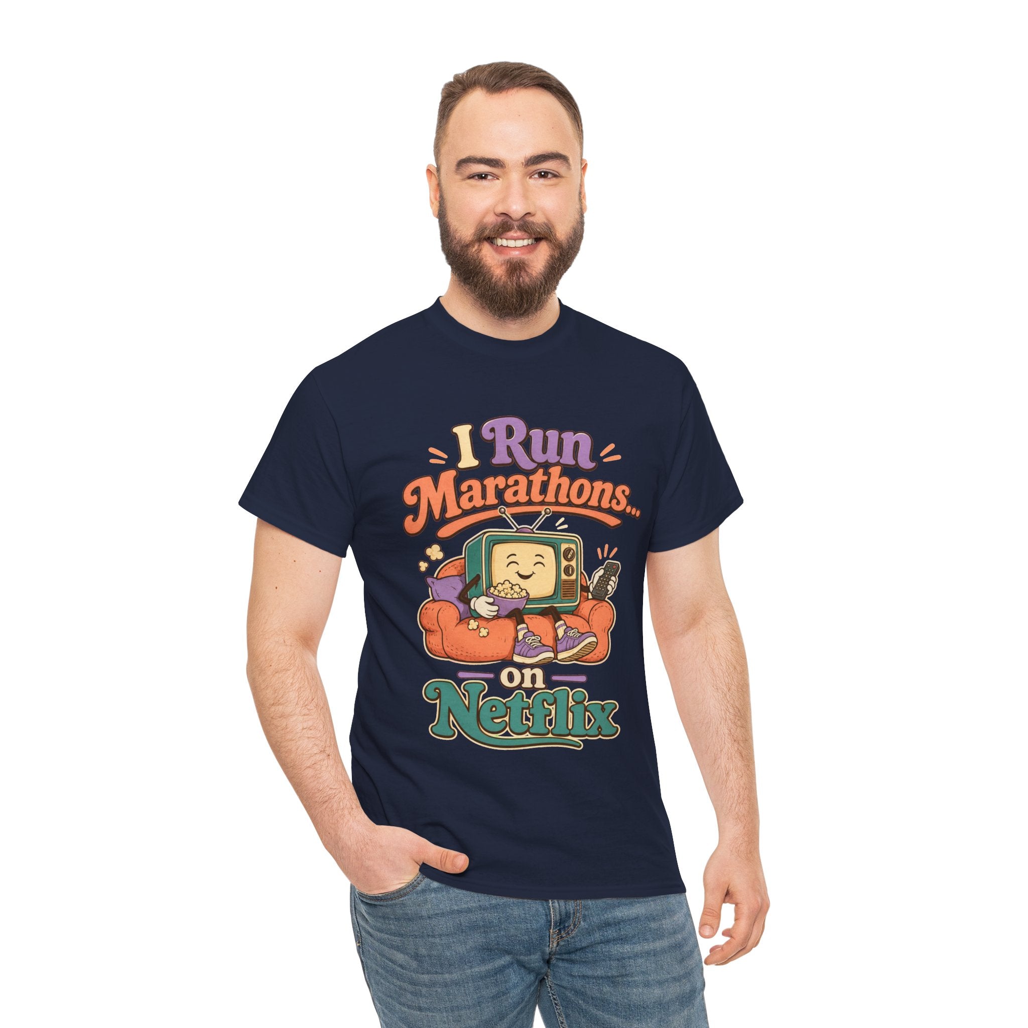 TV Marathon Tee — "I Run Marathons on Netflix" Funny Binge-Watching Shirt