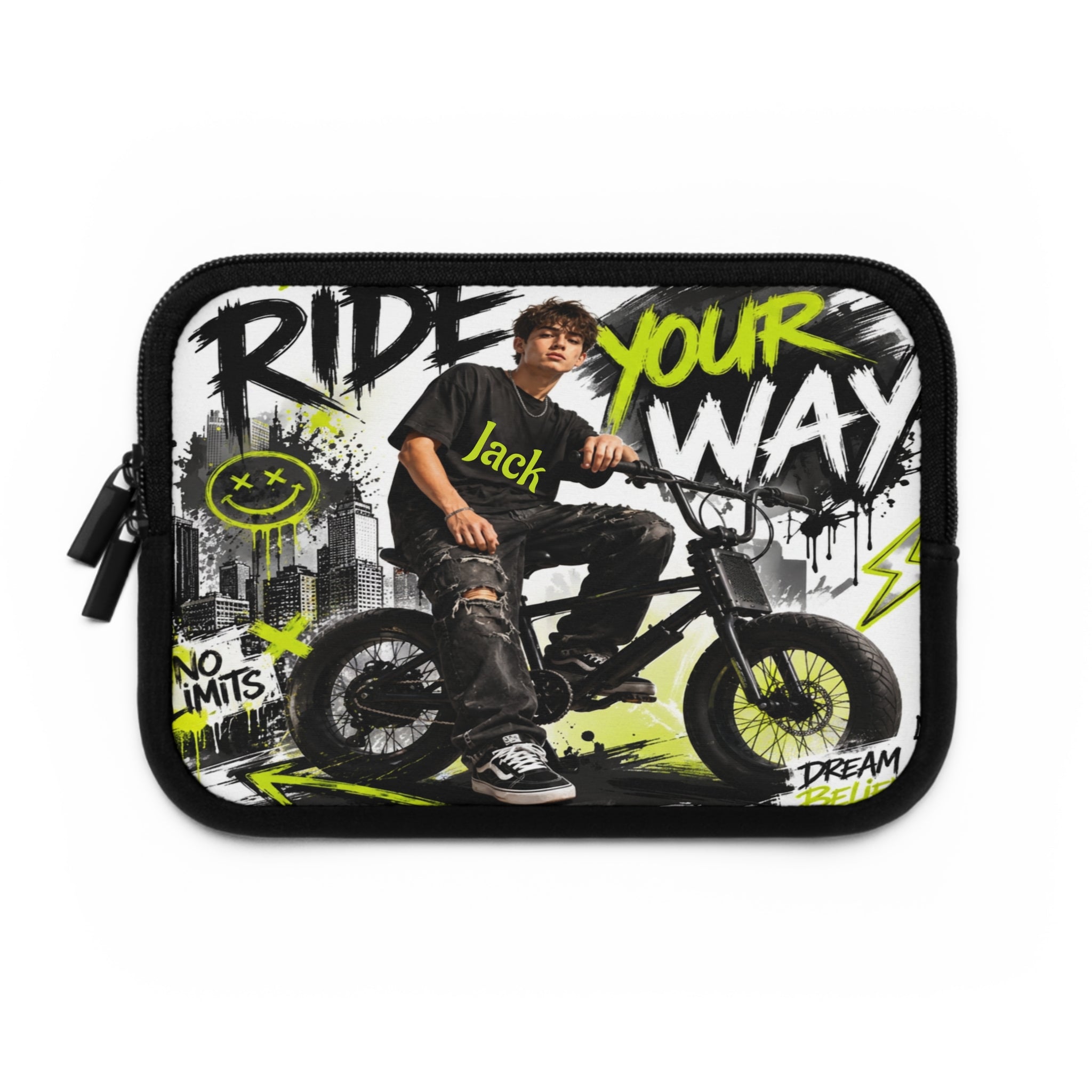 Custom Name Ride Your Way Laptop Sleeve | Youth BMX Graffiti Laptop Case 2607040