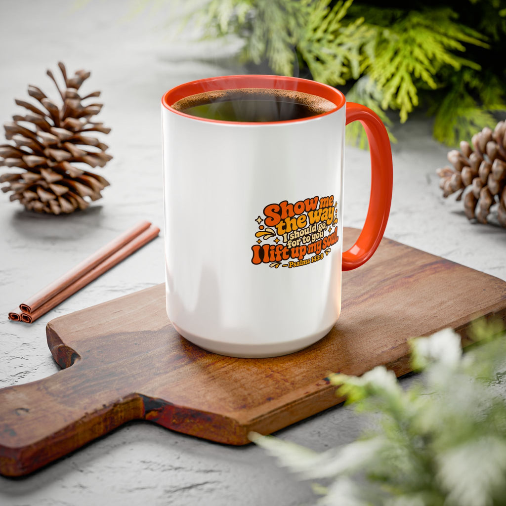 Inspirational Psalm 143:8 Coffee Mug — ‘Show Me The Way’ Retro Scripture Ceramic Mug (11oz/15oz)