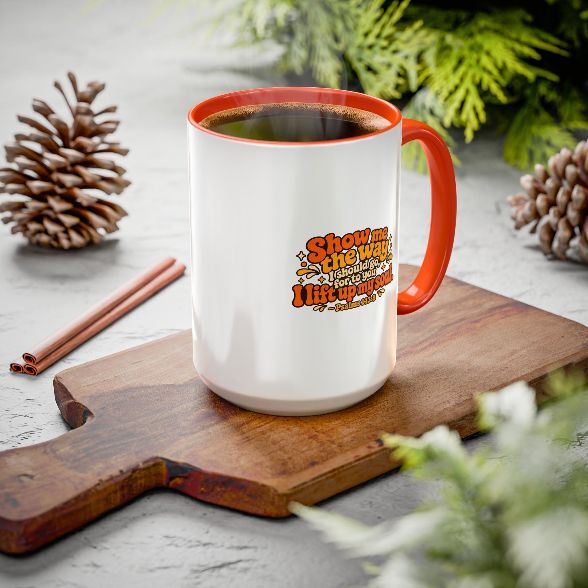 Inspirational Psalm 143:8 Coffee Mug — ‘Show Me The Way’ Retro Scripture Ceramic Mug (11oz/15oz)