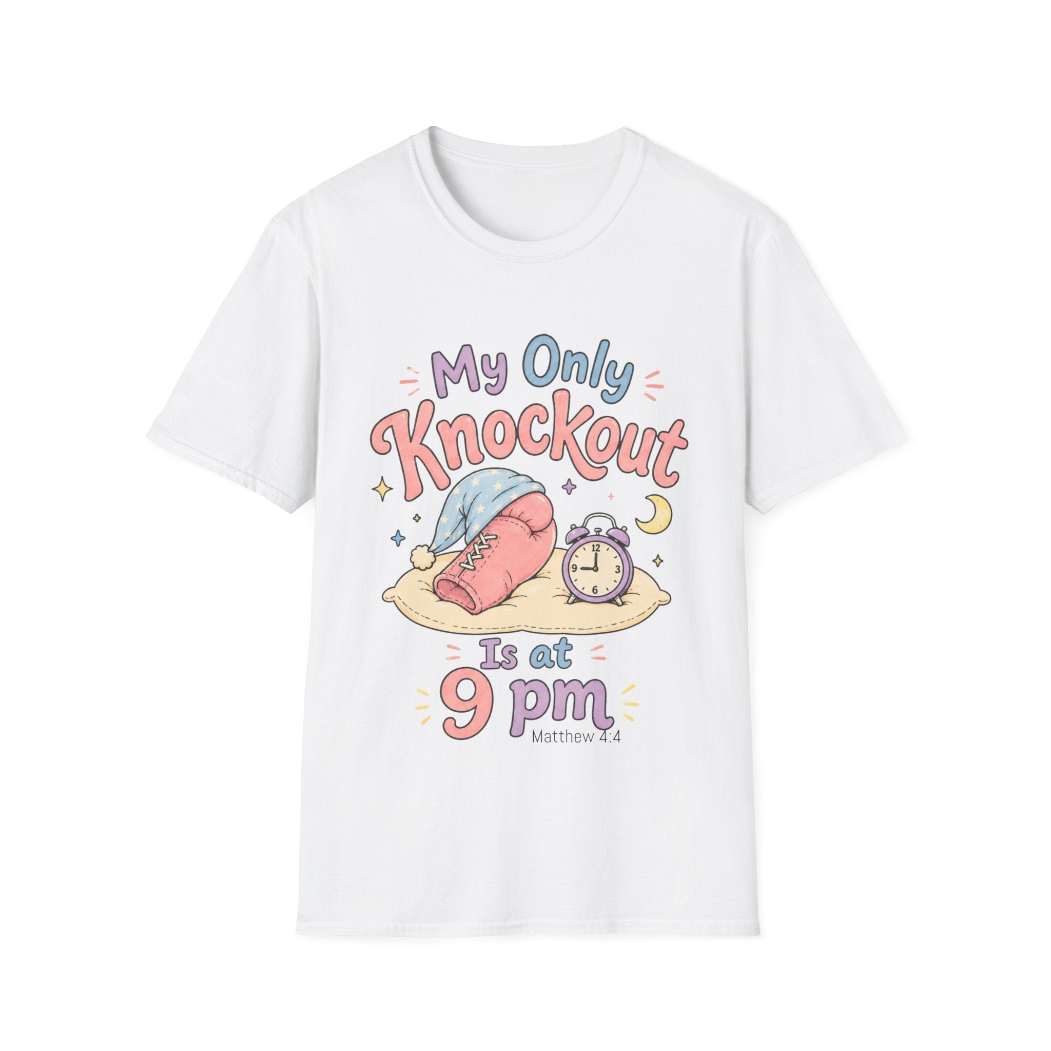 T-Shirt — "My Only Knockout Is at 9 PM" Cute Sleepy Boxing Cartoon Tee 2607021