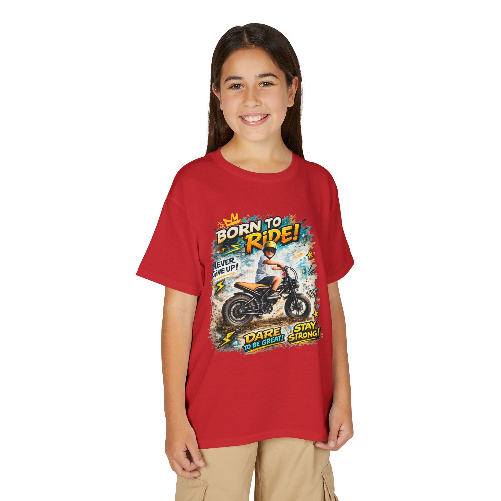 Youth Motorcycle T-Shirt — Born to Ride Graphic Tee for Boys & Girls (Dare to Be Great) 2607042