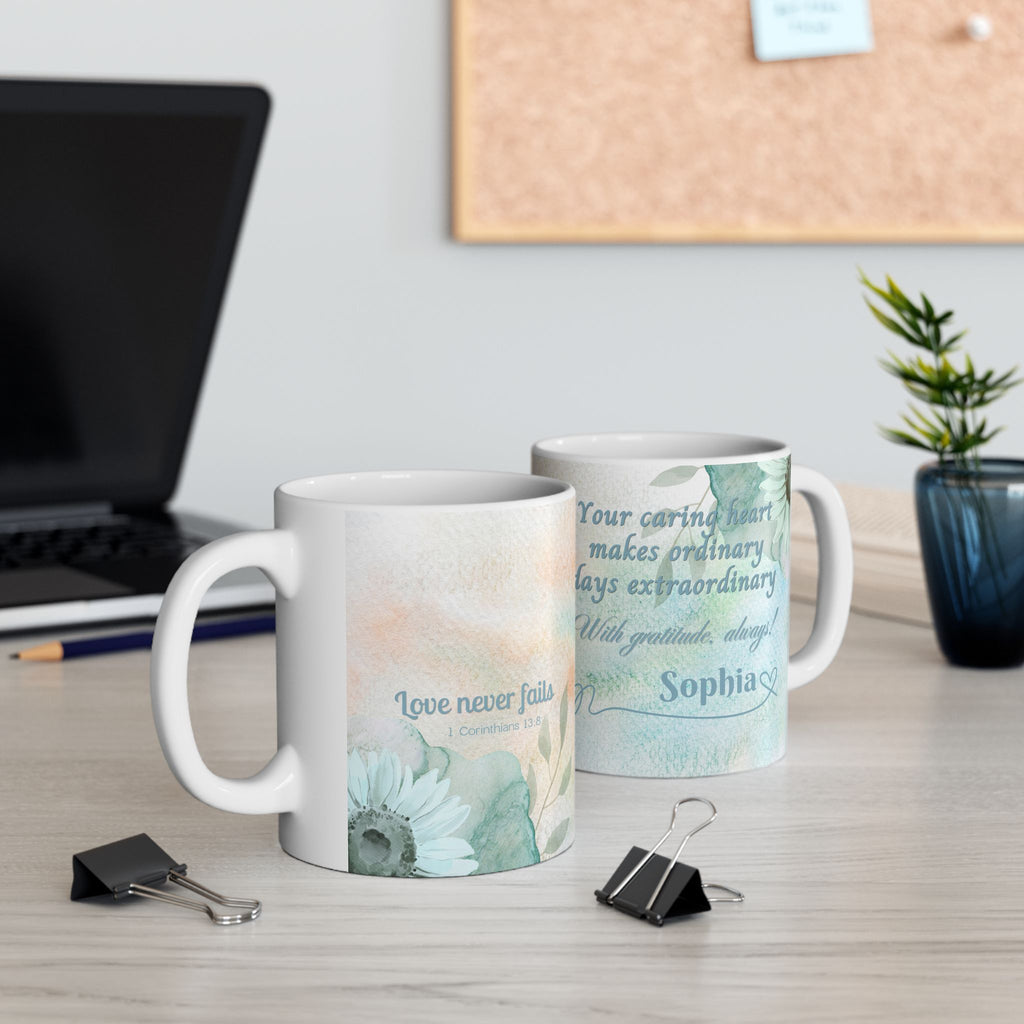 Custom Name with Gratitude Floral Ceramic Coffee Mug | Personalized for Thank You Coffee Mug (11oz, 15oz) 2607034