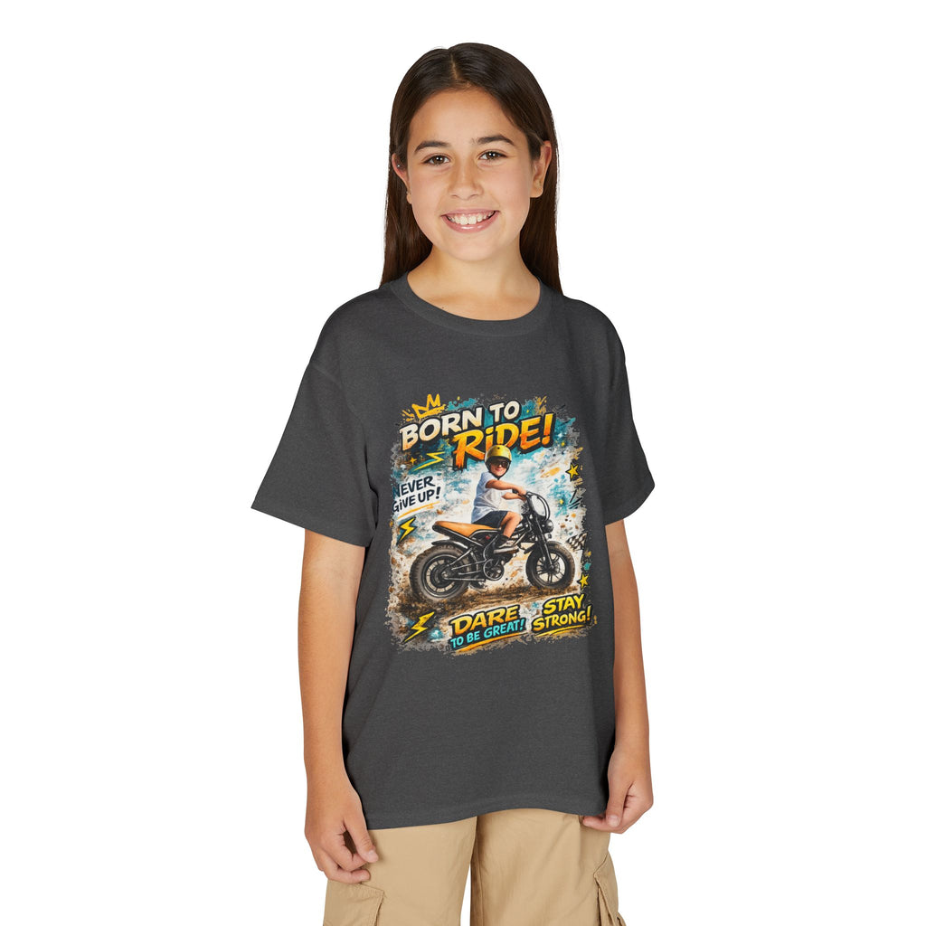 Youth Motorcycle T-Shirt — Born to Ride Graphic Tee for Boys & Girls (Dare to Be Great) 2607042