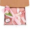 4-Piece Blush & Bloom Gift Set (Candle, Blanket, Crochet Bouquet, Bow Clip)