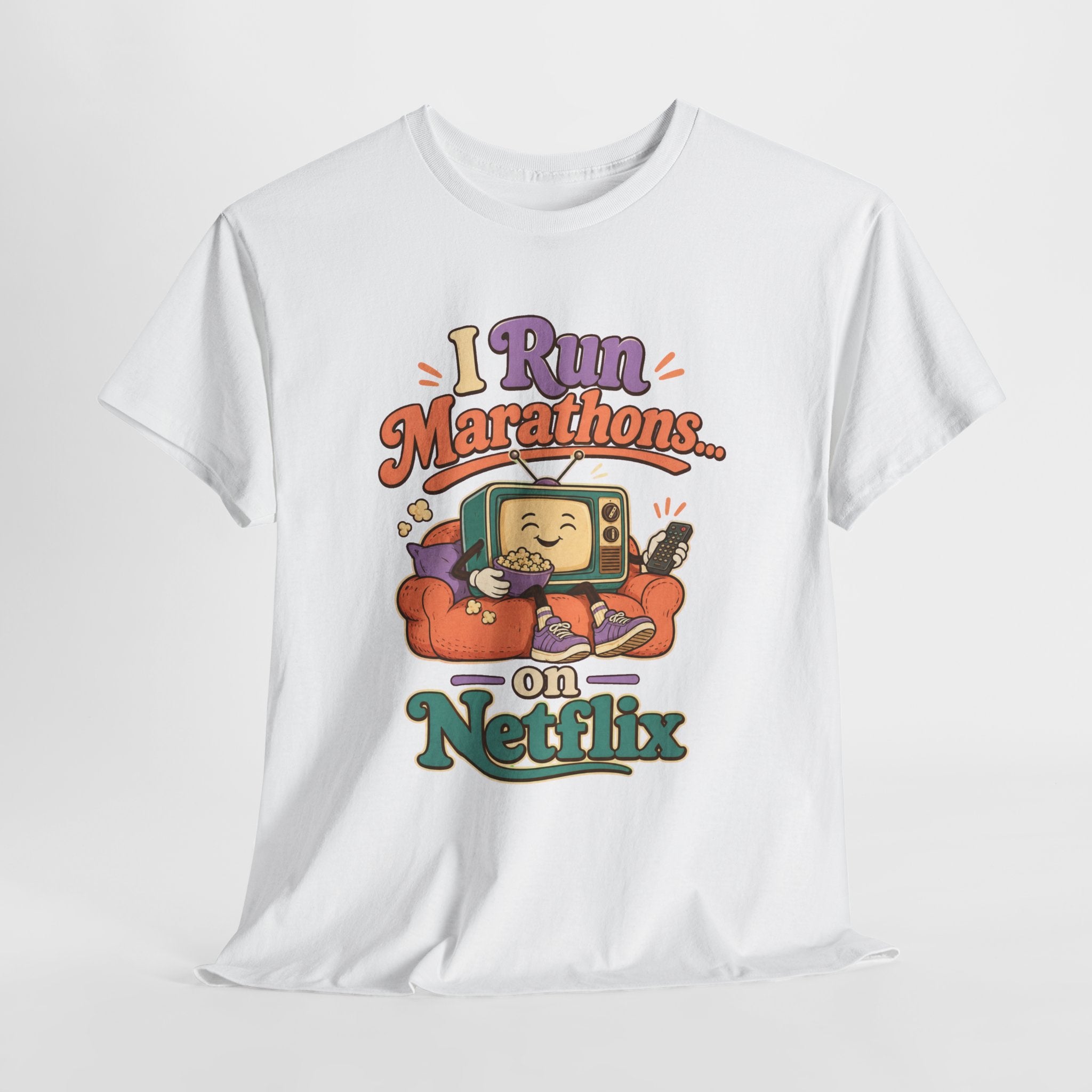 TV Marathon Tee — "I Run Marathons on Netflix" Funny Binge-Watching Shirt