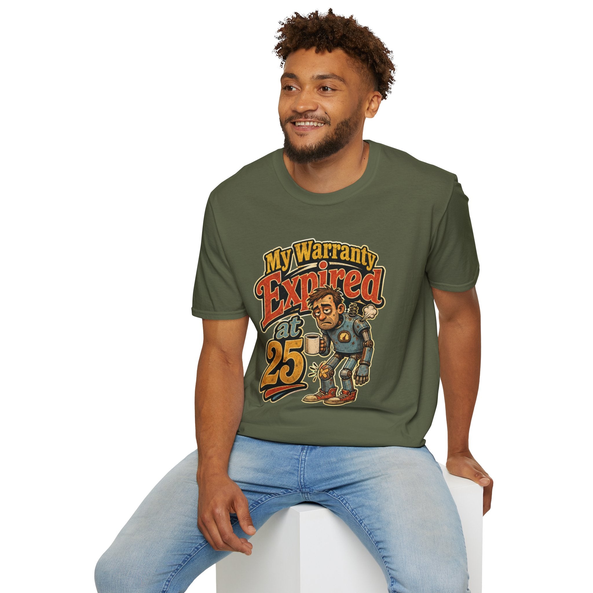 Unisex Soft stylet-Shirt — “My Warranty Expired at 25” Vintage Humorous Tee 2607011