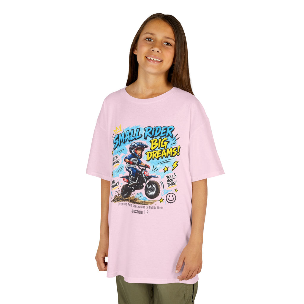 Kids Tee — "Small Rider, Big Dreams" Motorcycle Graphic Shirt