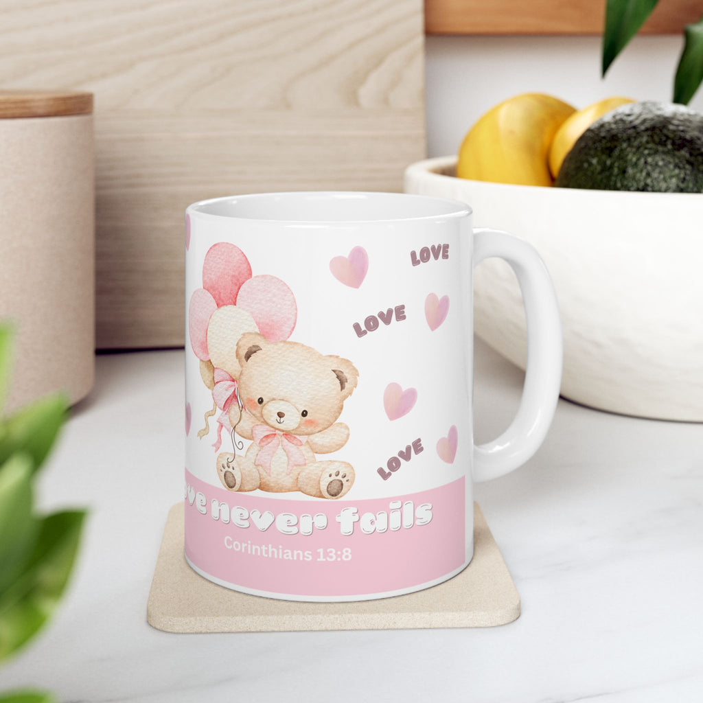 Love Bear Ceramic Mug — Cute Pink Heart Coffee Cup (11oz & 15oz)