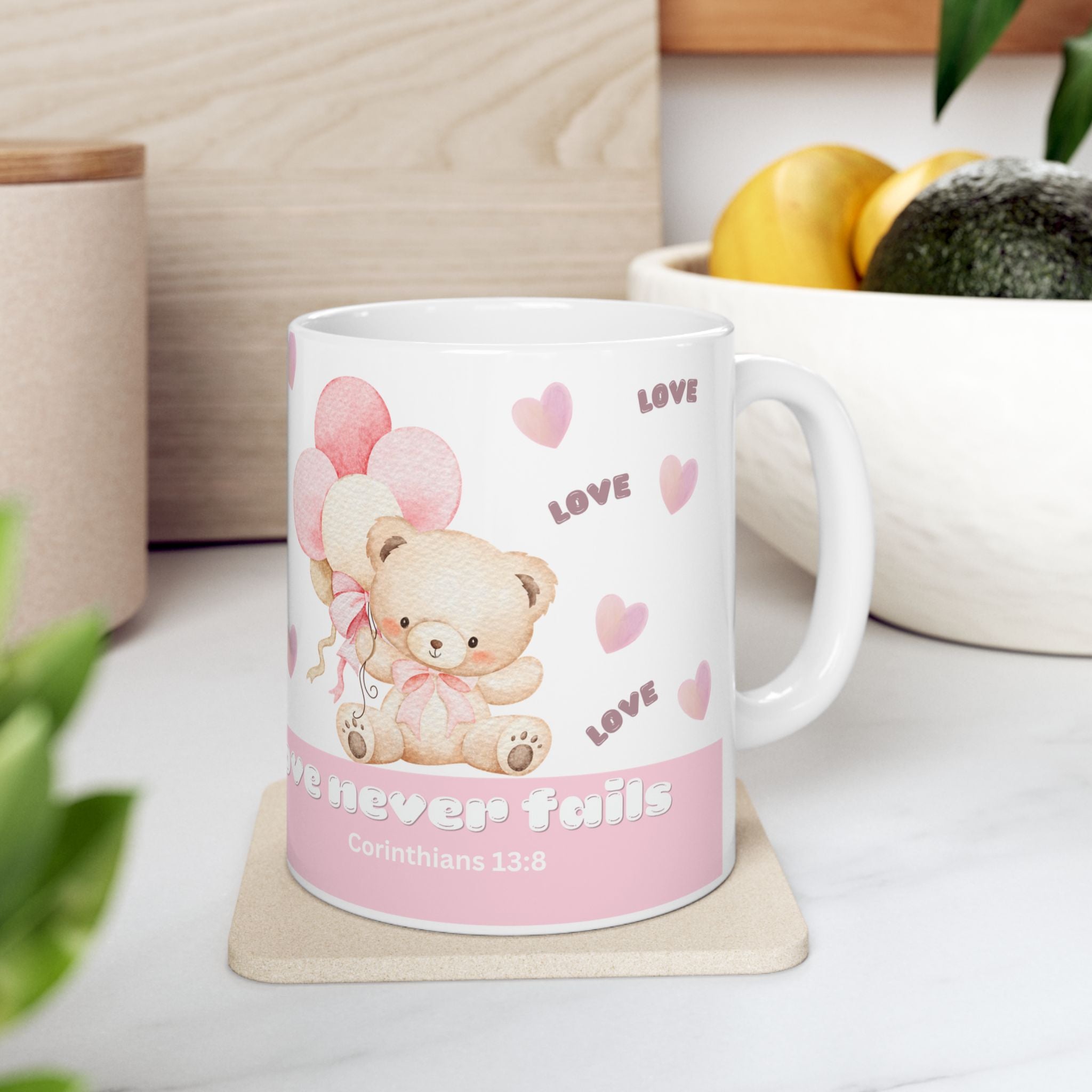 Love Bear Ceramic Mug — Cute Pink Heart Coffee Cup (11oz & 15oz)