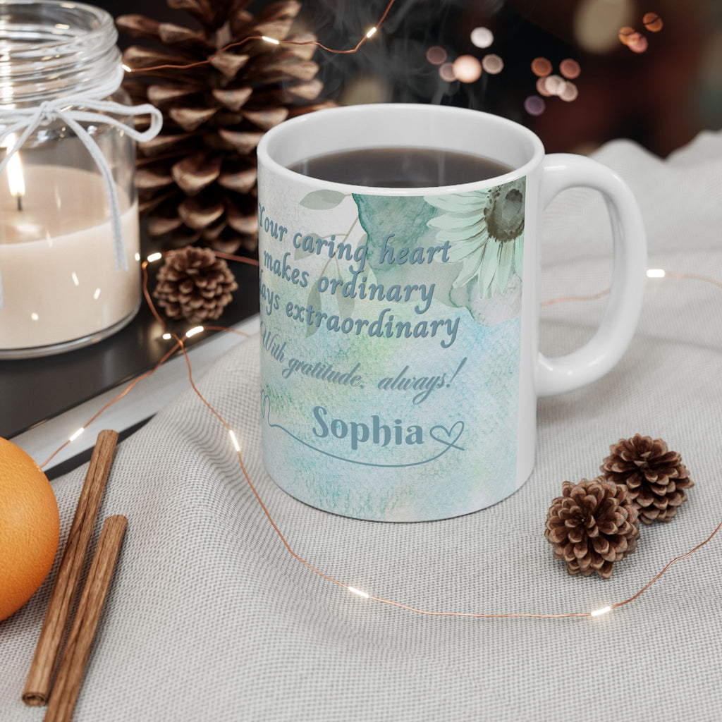 Custom Name with Gratitude Floral Ceramic Coffee Mug | Personalized for Thank You Coffee Mug (11oz, 15oz) 2607034
