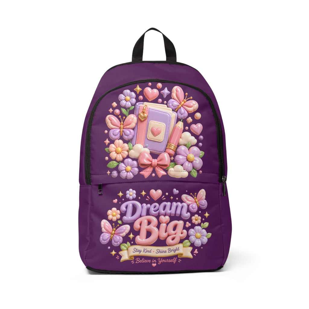 Dream Big floral heart journal Backpack | purple butterfly flower design