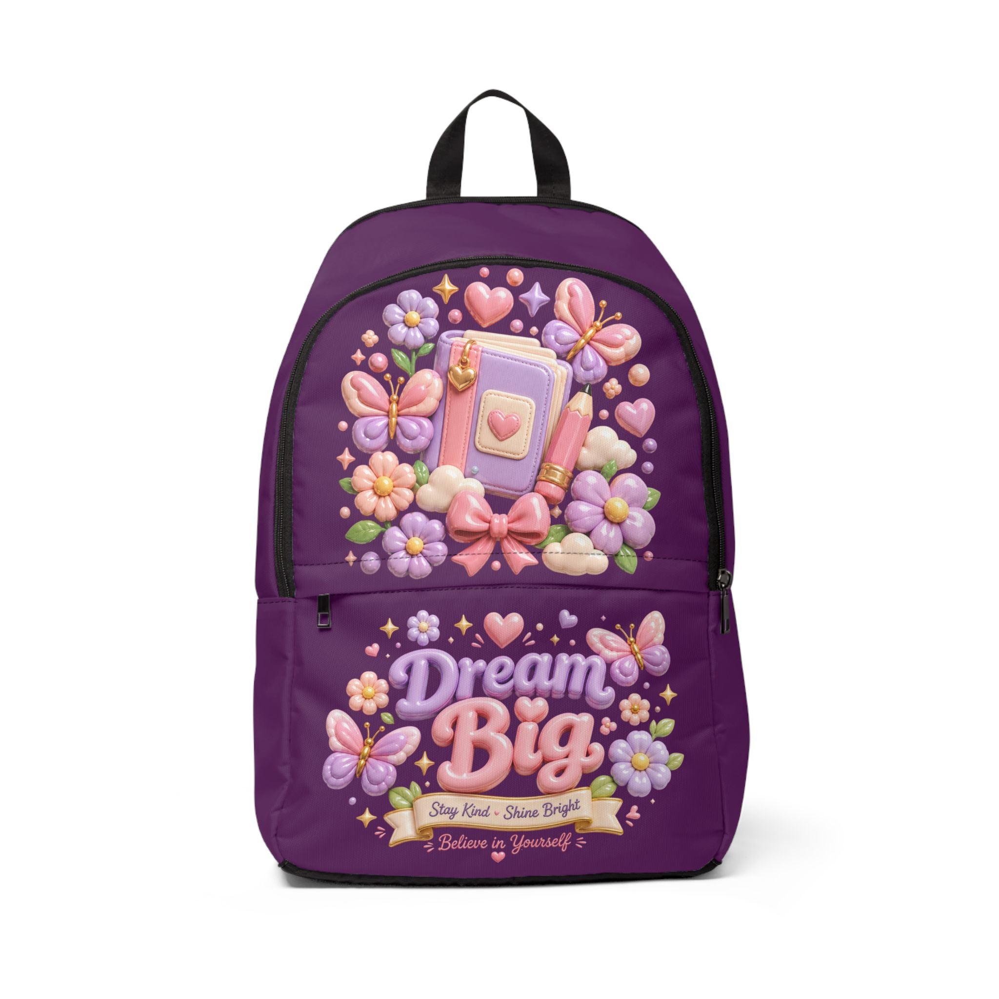 Dream Big floral heart journal Backpack | purple butterfly flower design