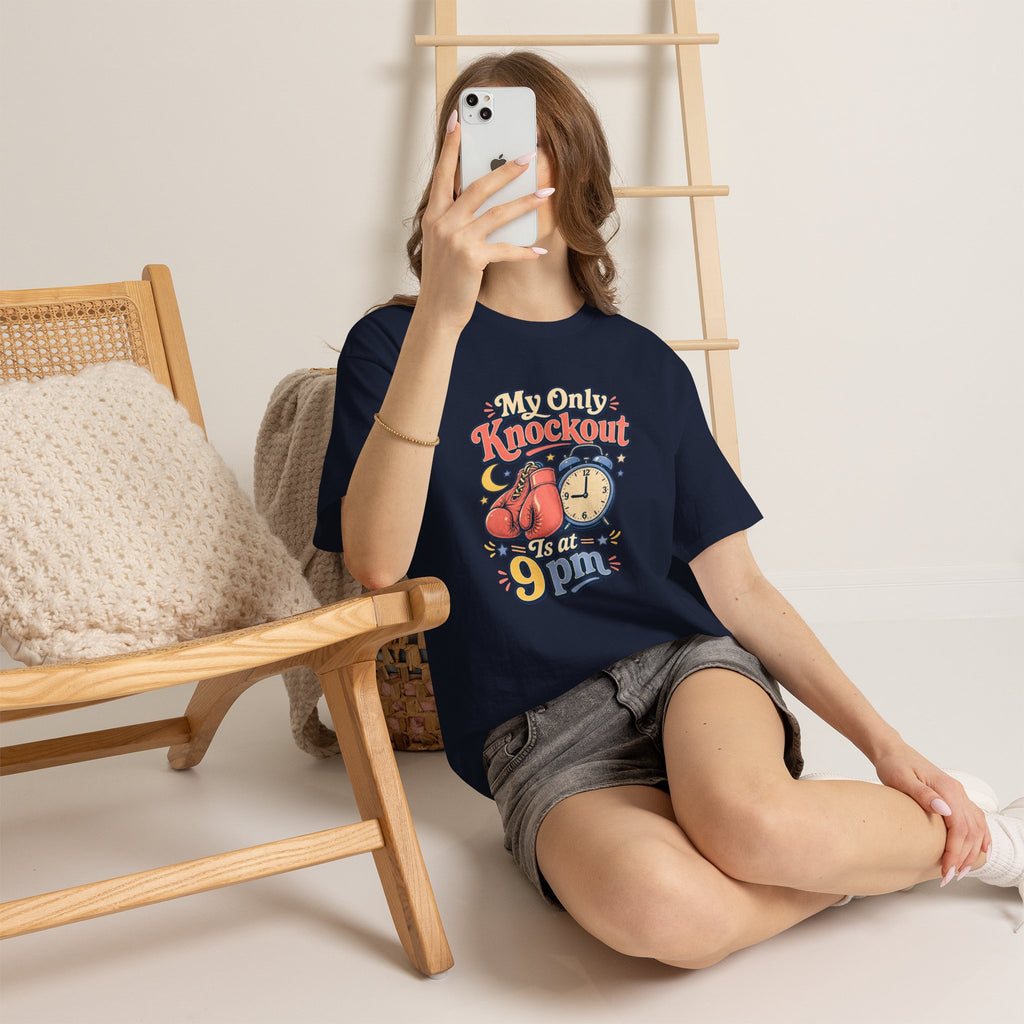 My Only Knockout Is at 9PM T-Shirt |  Funny Night Owl Boxing Graphic Tee  2607044