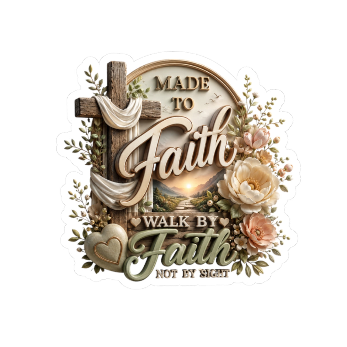 Faith sticker | Christian cross floral cut sticker