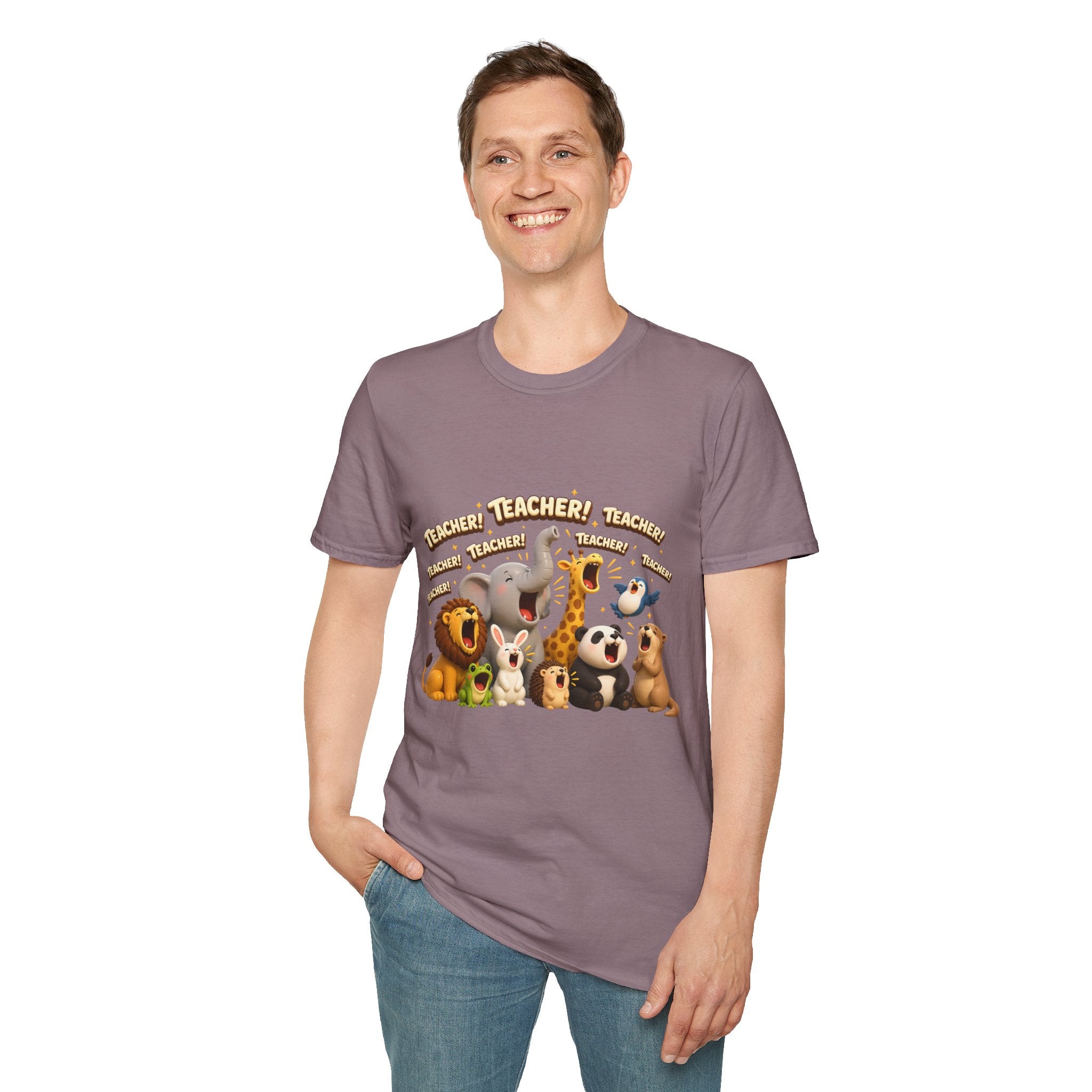 Cute Jungle Animals Saying TEACHER! T-Shirt | Elephant Giraffe Lion Penguin Design
