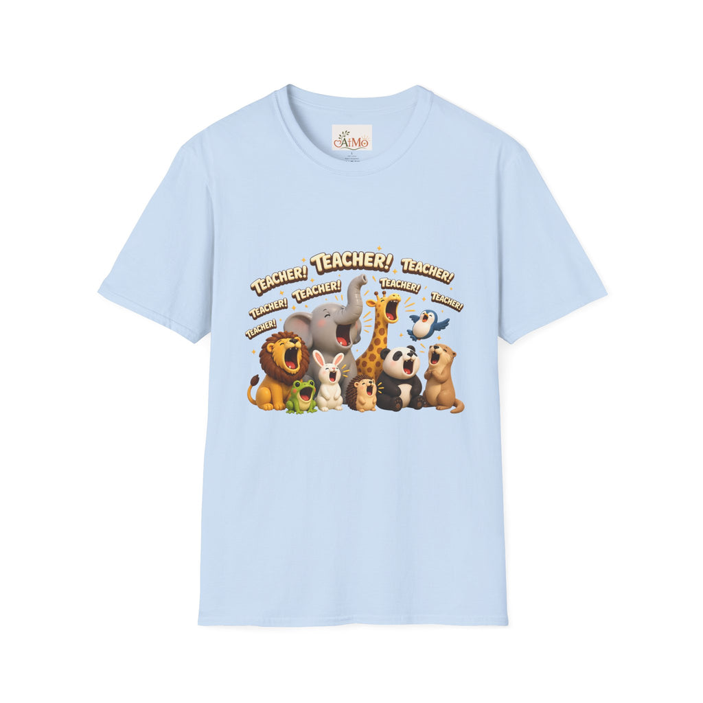 Cute Jungle Animals Saying TEACHER! T-Shirt | Elephant Giraffe Lion Penguin Design
