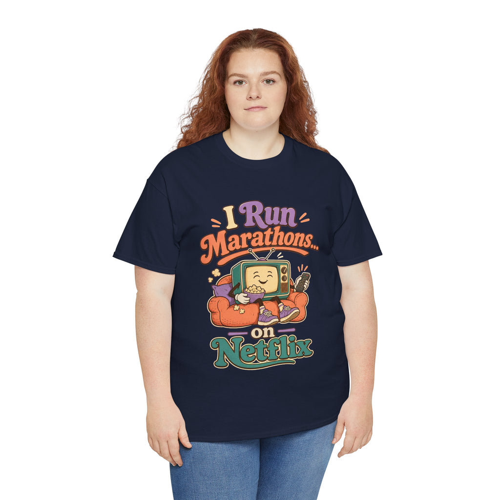 TV Marathon Tee — "I Run Marathons on Netflix" Funny Binge-Watching Shirt