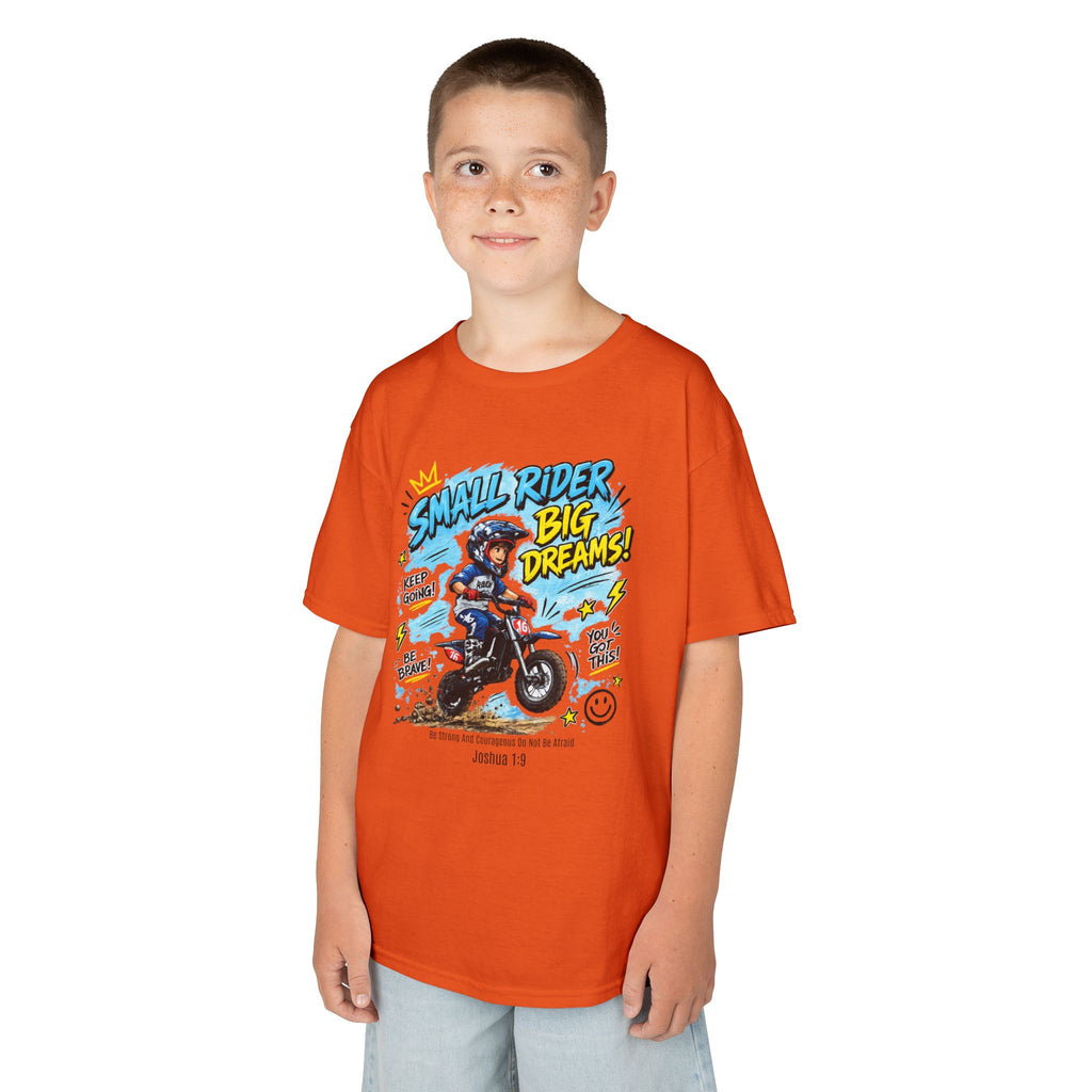Kids Tee — "Small Rider, Big Dreams" Motorcycle Graphic Shirt