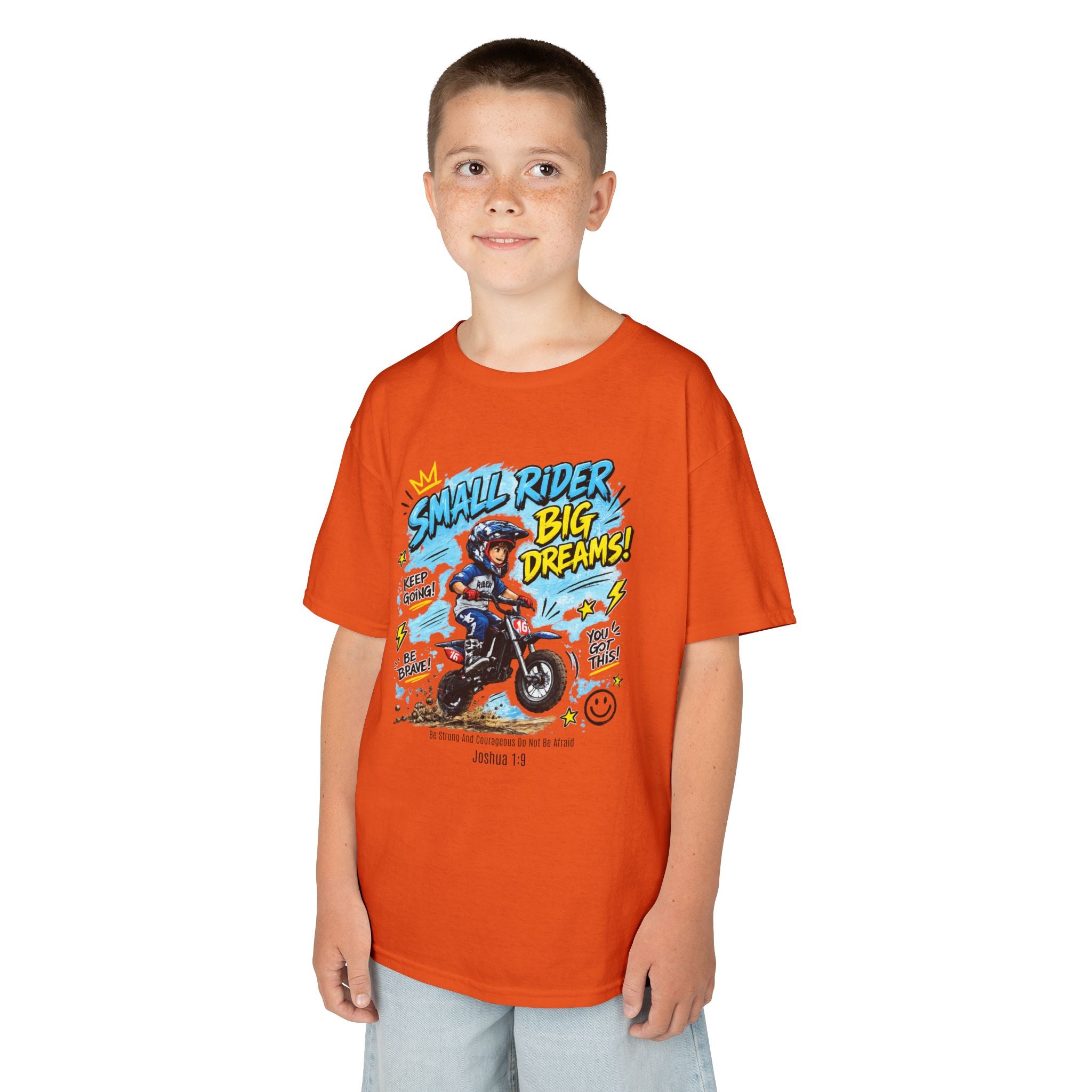 Kids Tee — "Small Rider, Big Dreams" Motorcycle Graphic Shirt