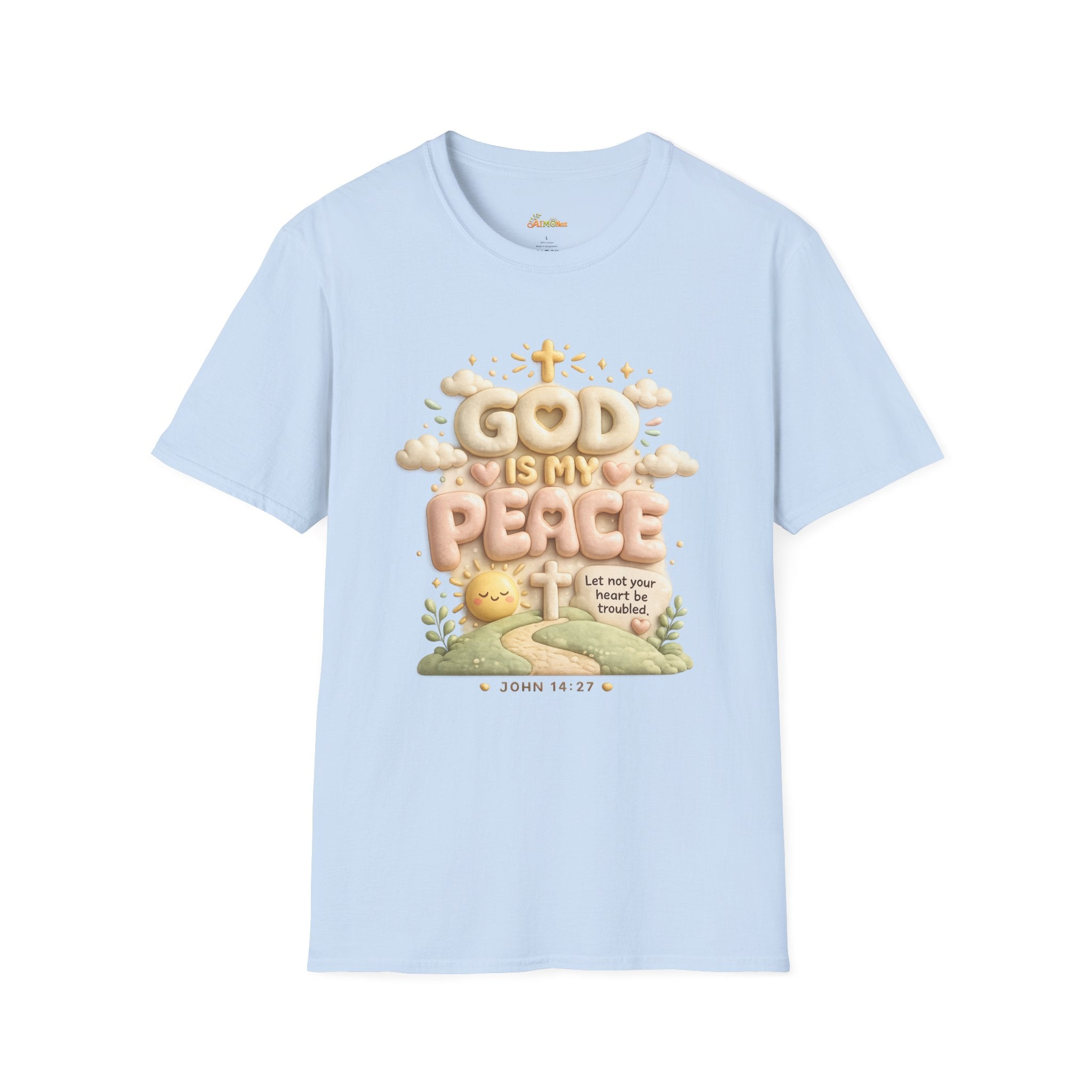God Is My Peace T-Shirt — Christian Faith Tee with Soft Pastel Cloud Design 2607002