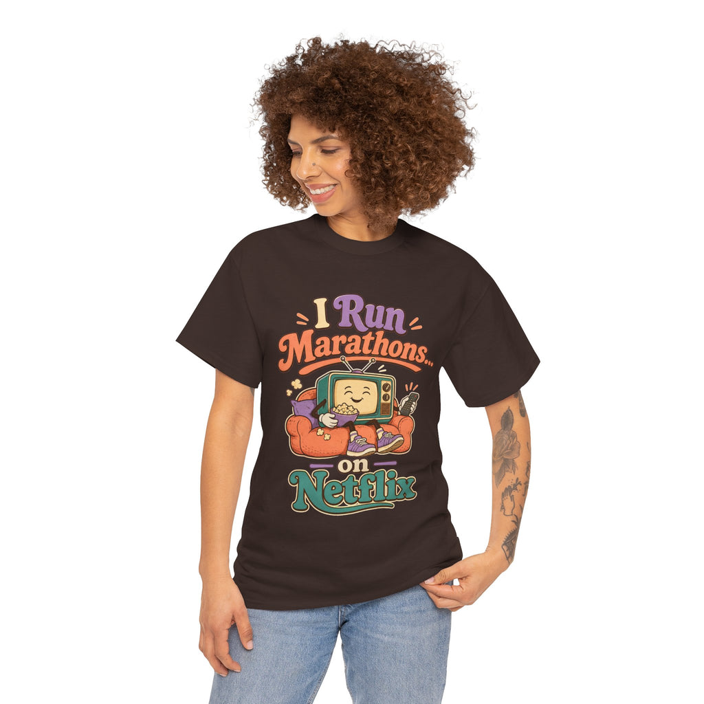 TV Marathon Tee — "I Run Marathons on Netflix" Funny Binge-Watching Shirt