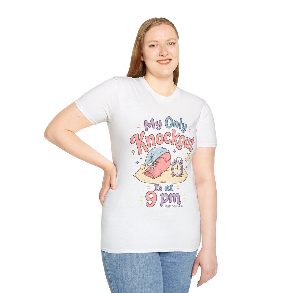 T-Shirt — "My Only Knockout Is at 9 PM" Cute Sleepy Boxing Cartoon Tee