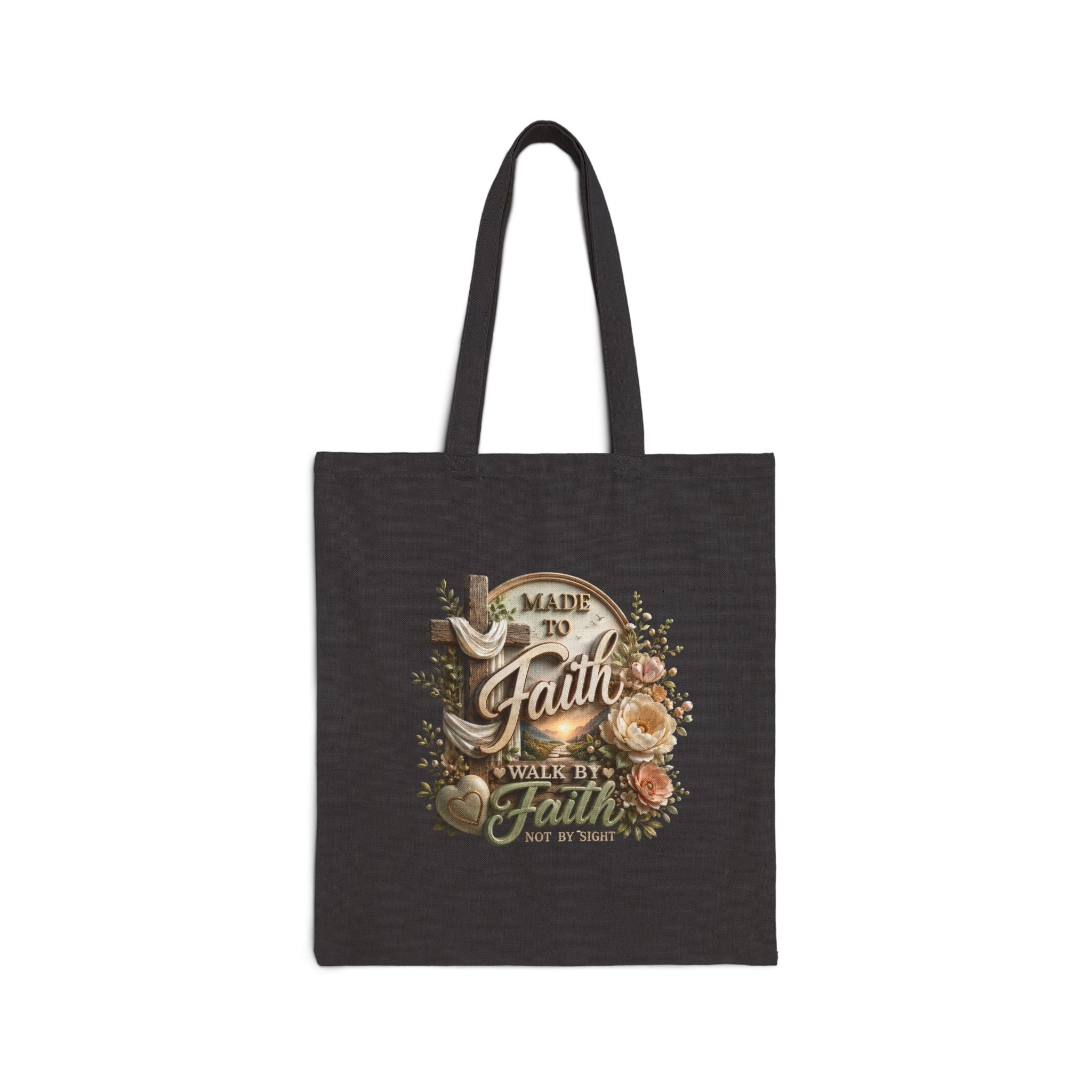 Faith Journey Canvas Tote Bag — "Made to Faith, Walk by Faith" Christian Floral Grocery Bag 2607016