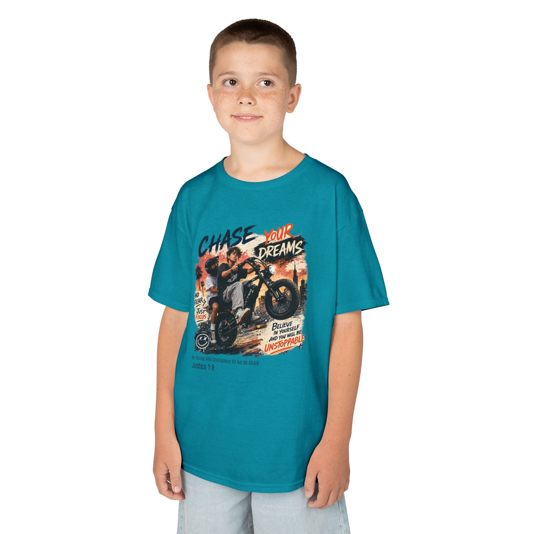Kids Tee — "Chase Your Dreams" Motorcycle Graphic Shirt
