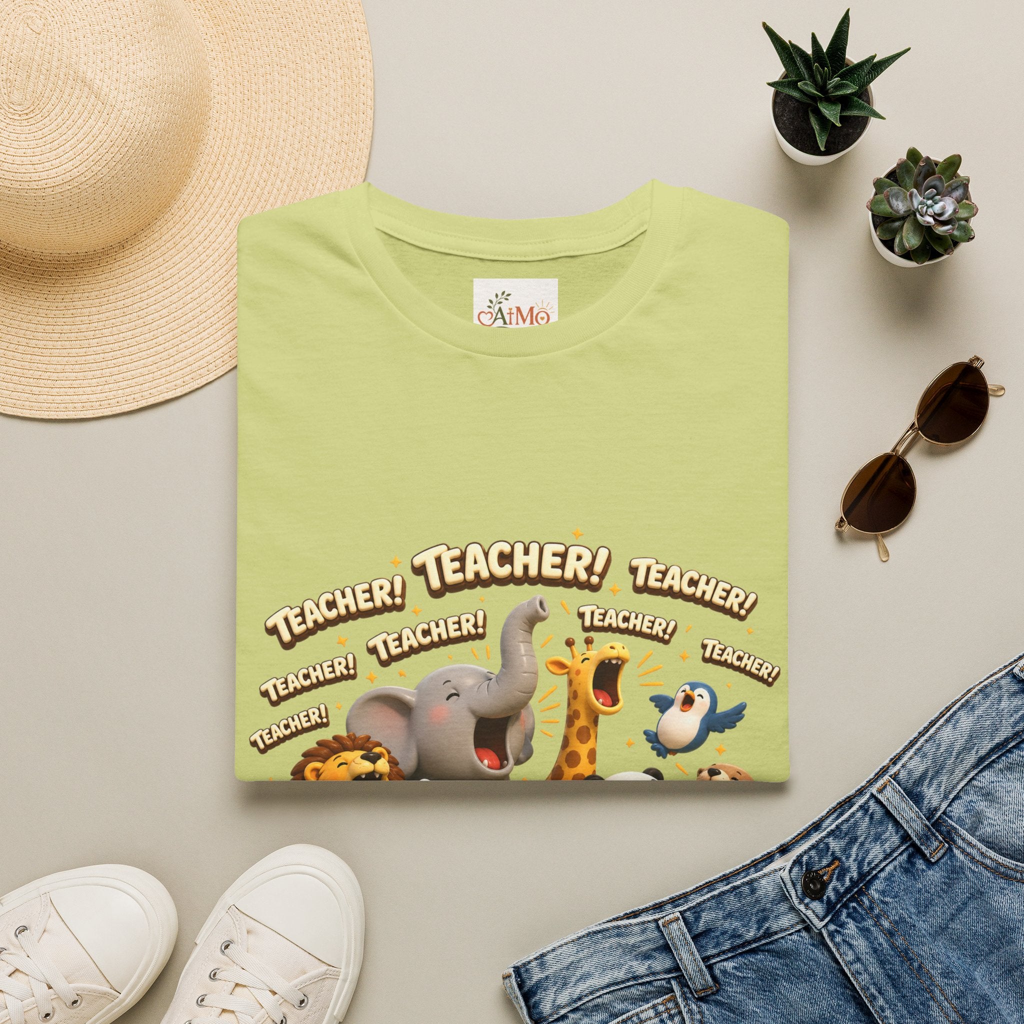 Cute Jungle Animals Saying TEACHER! T-Shirt | Elephant Giraffe Lion Penguin Design