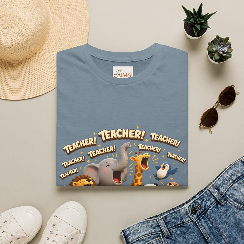 Cute Jungle Animals Saying TEACHER! T-Shirt | Elephant Giraffe Lion Penguin Design