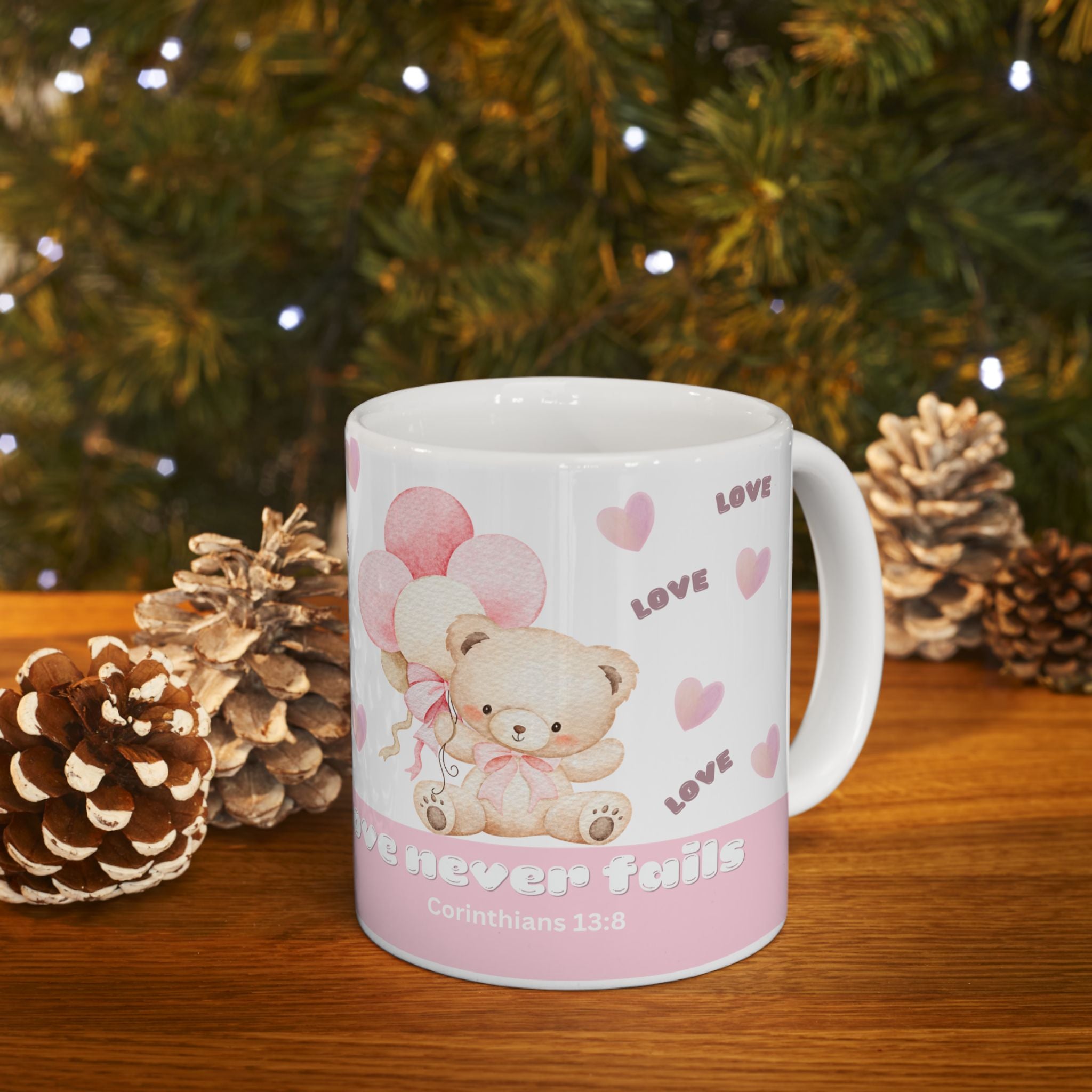 Love Bear Ceramic Mug — Cute Pink Heart Coffee Cup (11oz & 15oz)