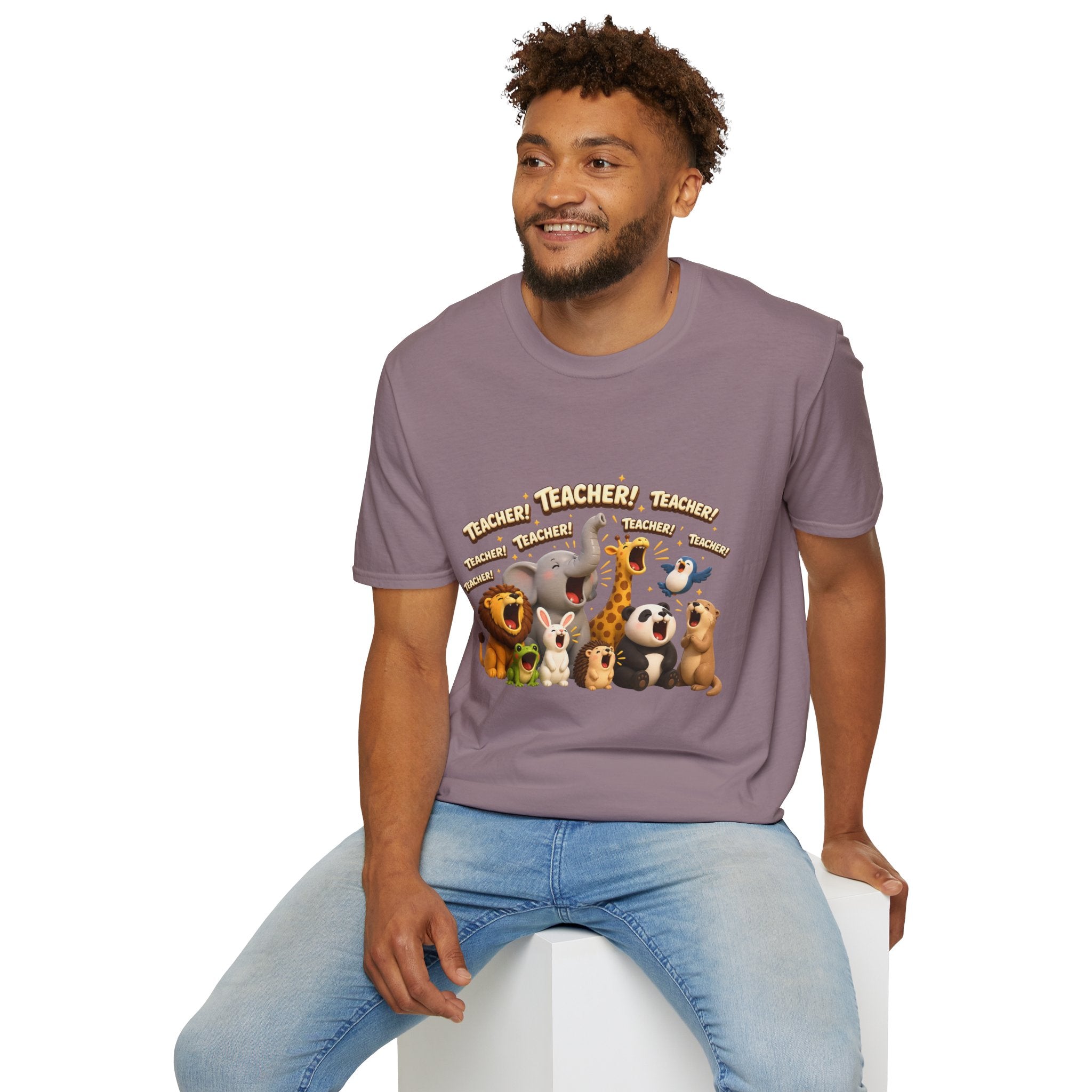 Cute Jungle Animals Saying TEACHER! T-Shirt | Elephant Giraffe Lion Penguin Design